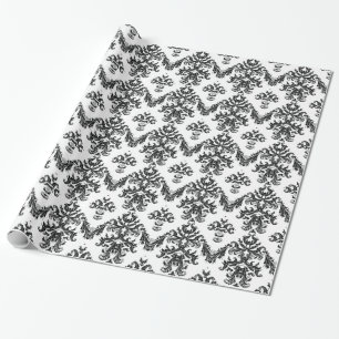Papel de regalo de Damasco Blanco Negro  Negro