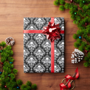 Papel de regalo de Damasco con Calavera Pirata