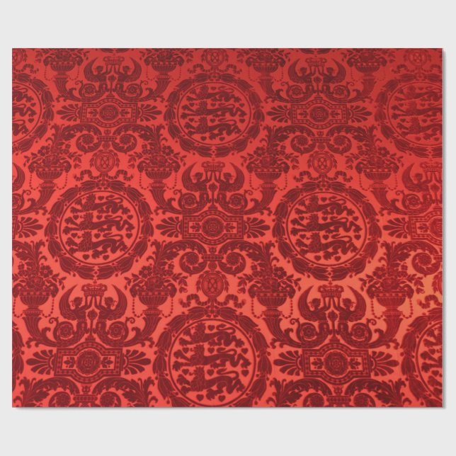 Papel de regalo de Damasco Noel Carmesí (Superficie plana)