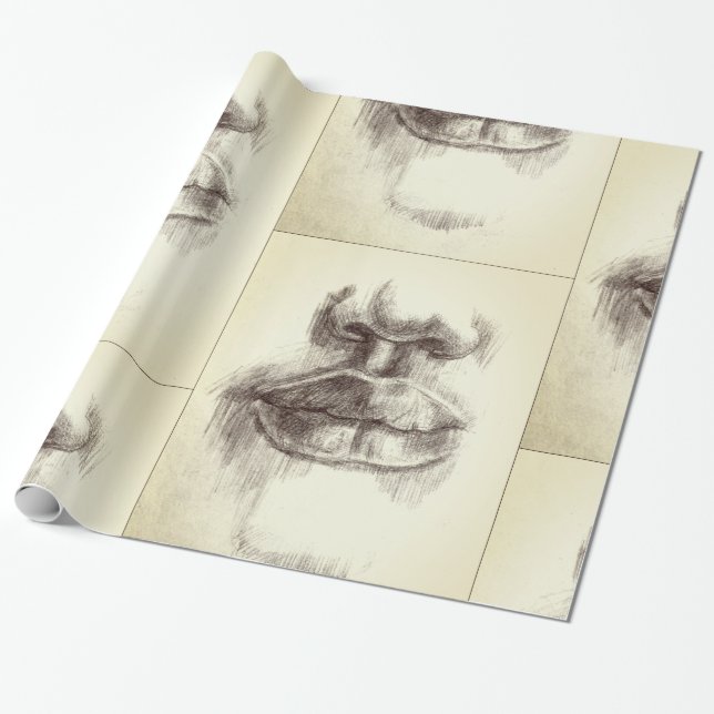 Papel de regalo de dibujo a lápiz de labios y nari (Desenrollado)