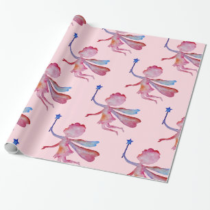 Papel de regalo de dibujo en acuarela de hada rosa