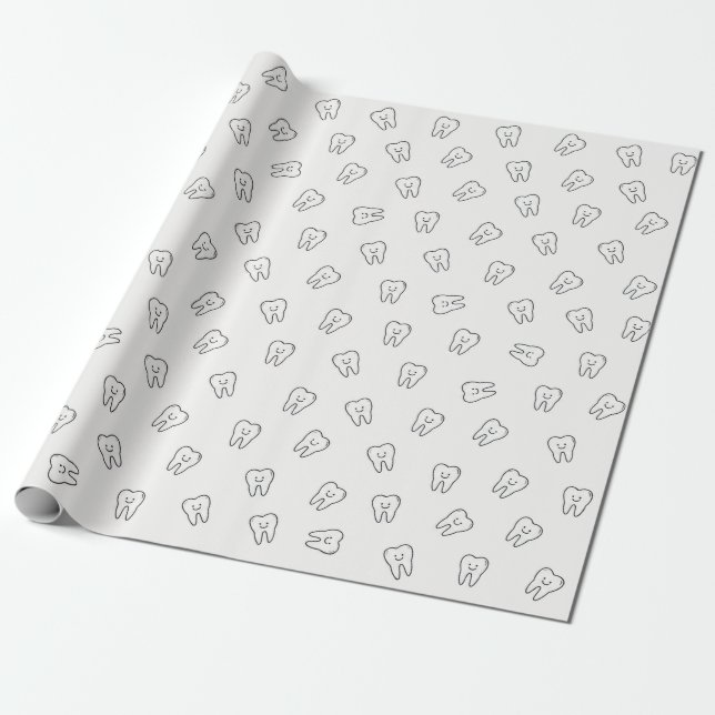 Papel de regalo de dientes sonrientes lindos - neg (Desenrollado)
