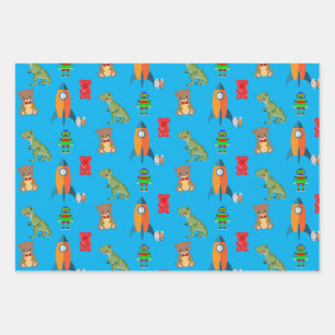 Papel de regalo de Dinos, Cohetes y Osos