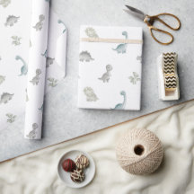 Papel de regalo de dinosaurio acuarela Sage y Grey