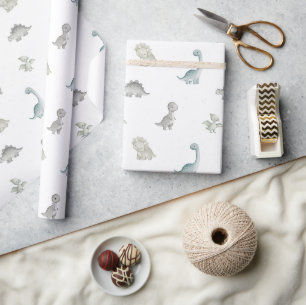 Papel de regalo de dinosaurio acuarela Sage y Grey