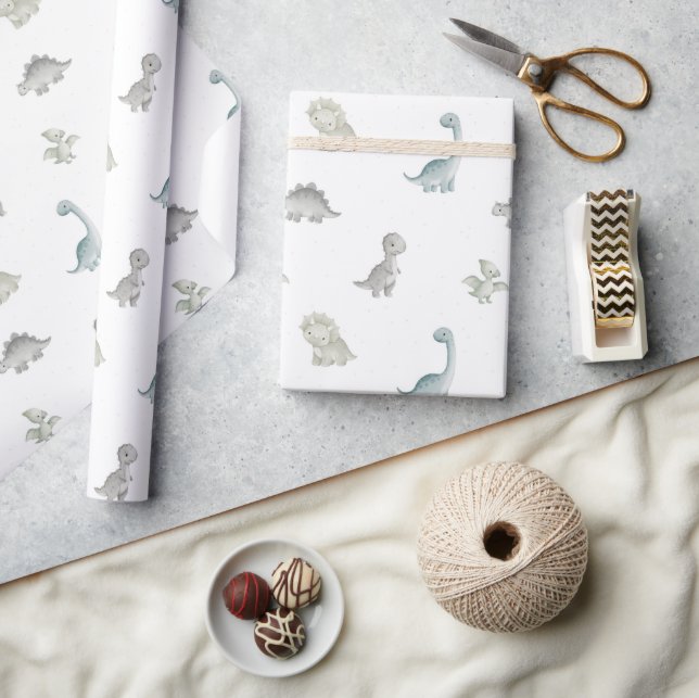 Papel de regalo de dinosaurio acuarela Sage y Grey (Artesanía)