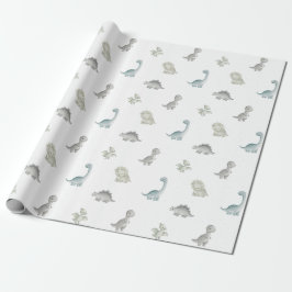 Papel de regalo de dinosaurio acuarela Sage y Grey