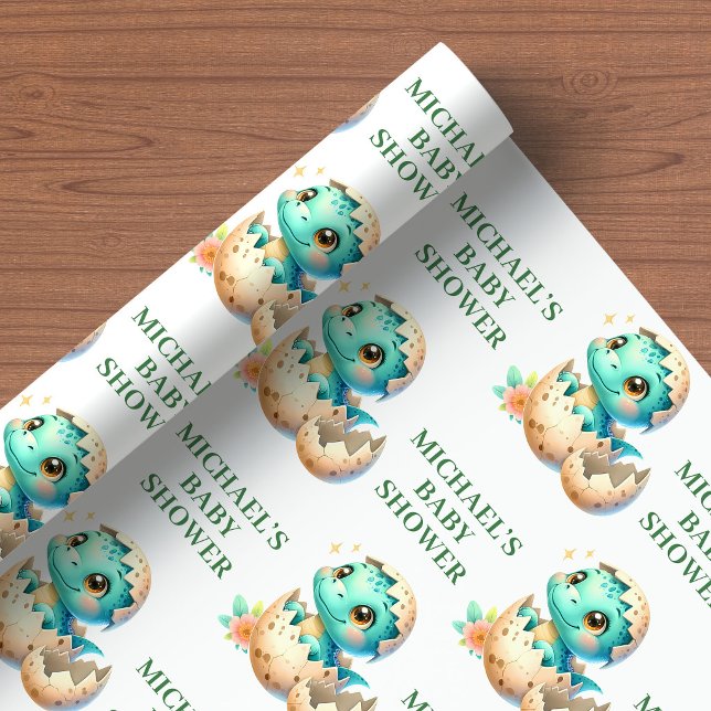 Papel de Regalo de Dinosaurio de Bebé Adorable que (Hatching Soon Wrapping Paper Baby Dino Shower Decor)