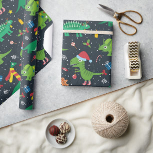 Papel de regalo de dinosaurios de Navidad