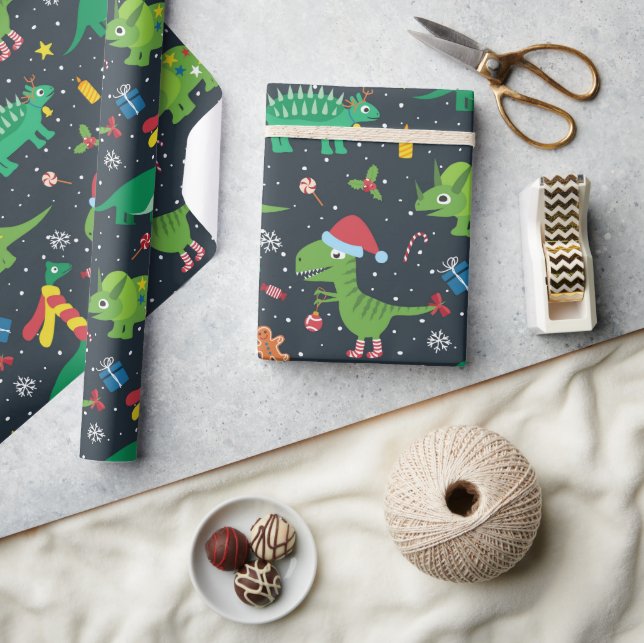 Papel de regalo de dinosaurios de Navidad (Artesanía)