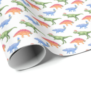 Papel de regalo de dinosaurios navideños