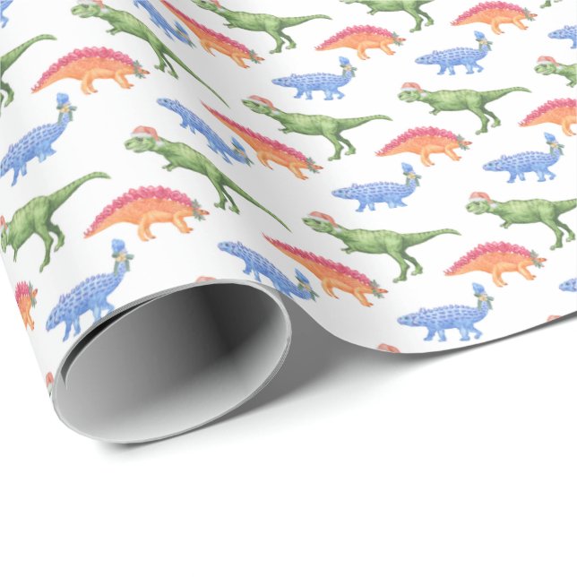 Papel de regalo de dinosaurios navideños (Esquina del rollo)