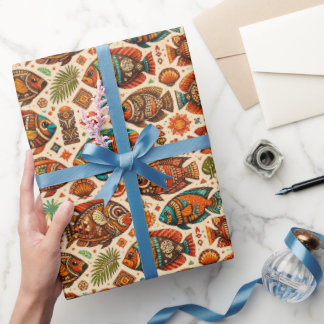 Papel de regalo de diseño de peces Boho