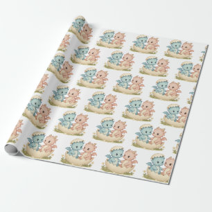 Papel de regalo de dragones gemelos de fantasía