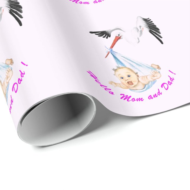Papel de Regalo de Ducha de Bebé con Cigüeña Diver (Esquina del rollo)