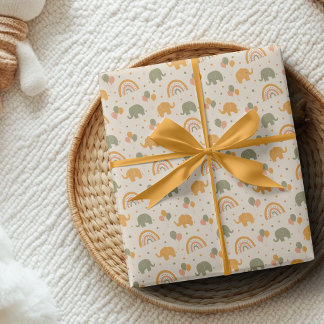 Papel de regalo de elefante arcoíris retro neutro