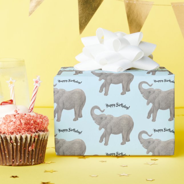 Papel de regalo de elefante azul pálido (Fiesta de cumpleaños )