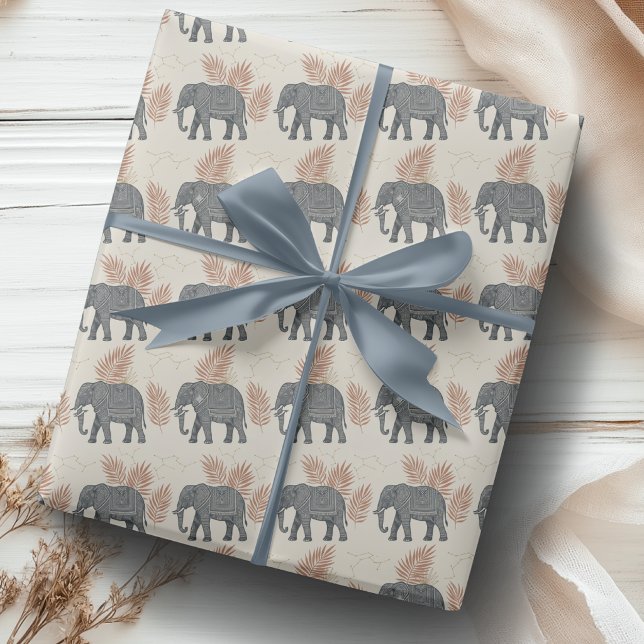 Papel de regalo de elefante boho elegante (Subido por el creador)