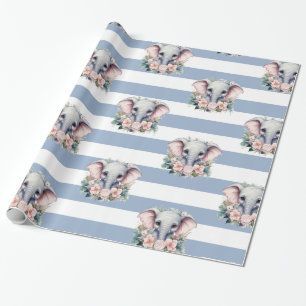 Papel de regalo de elefante raya azul y blanco 