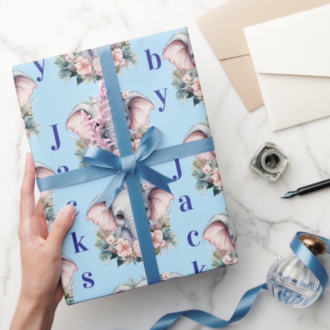Papel de regalo de elefante raya rosa y blanco  (Regalar)