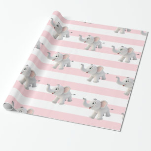 Papel de regalo de elefante raya rosa y blanco
