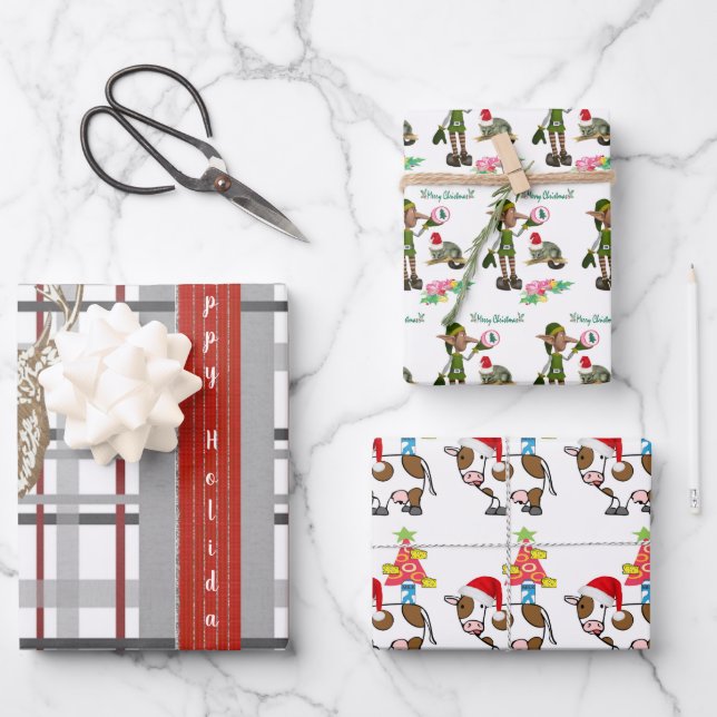 Papel de regalo de elfo de Navidad Felices Fiestas (Anverso)