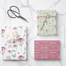 Papel de regalo de equinácea, juego de 3 láminas p