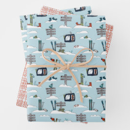 Papel de regalo de esquí alpino juego de 3 hojas p