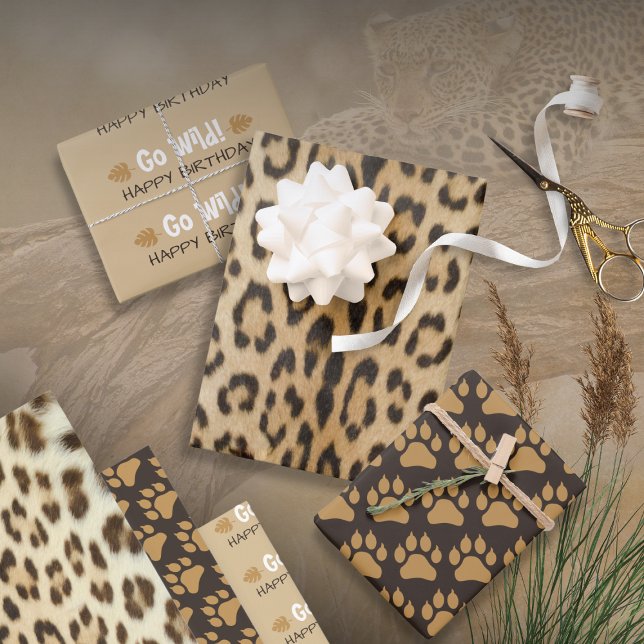 Papel de regalo de estampado de leopardo en hojas  (Subido por el creador)
