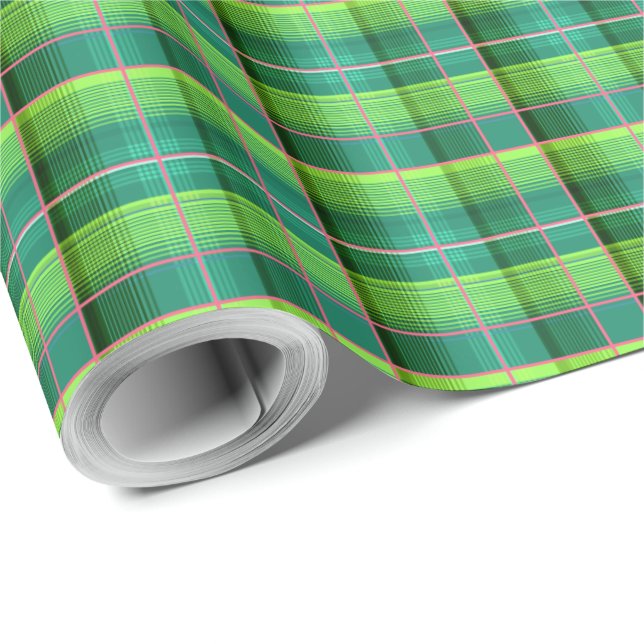 Papel de regalo de estampado verde a cuadros en pe (Esquina del rollo)
