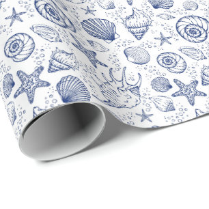 Papel de regalo de estrella de mar con conchas mar