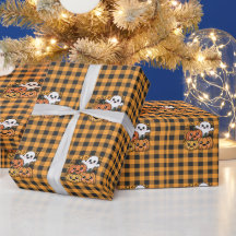 Papel de regalo de fantasma y calabazas lindas