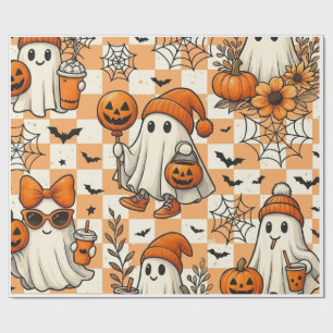 Papel de regalo de fantasmas de Halloween retro ad