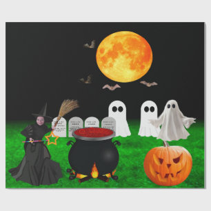 Papel de regalo de fantasmas y brujas