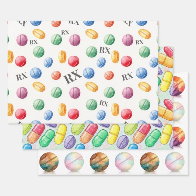 Papel de regalo de farmacéutico con pastillas de a (Set)