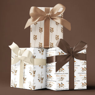 Papel de regalo de felicitaciones de boda en hojas