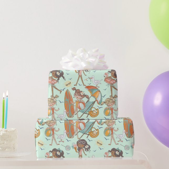 Papel de regalo de fiesta de chicas en la playa (Regalos de fiesta)