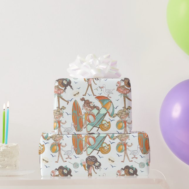 Papel de regalo de fiesta de chicas en la playa (Regalos de fiesta)