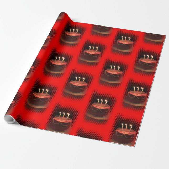 Papel de regalo de fiesta de cumpleaños rojo (Desenrollado)