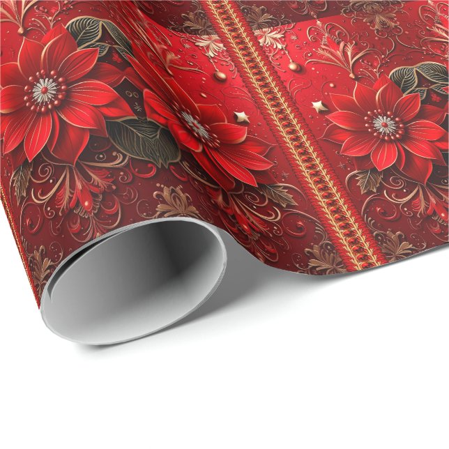 Papel de Regalo de Fiesta de Flor Roja (Esquina del rollo)
