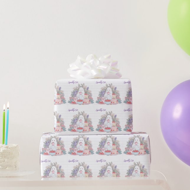 Papel de regalo de fiesta de té de fantasma lindo  (Regalos de fiesta)