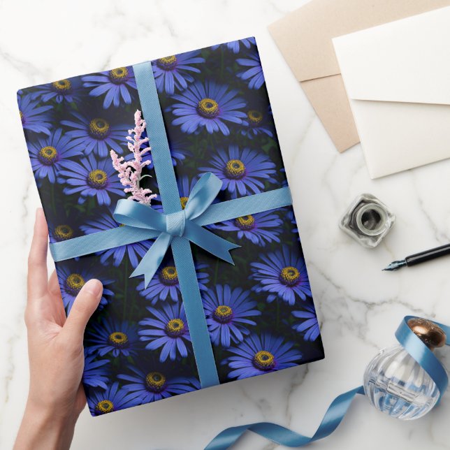 Papel de regalo de flor de aster azul real (Regalar)