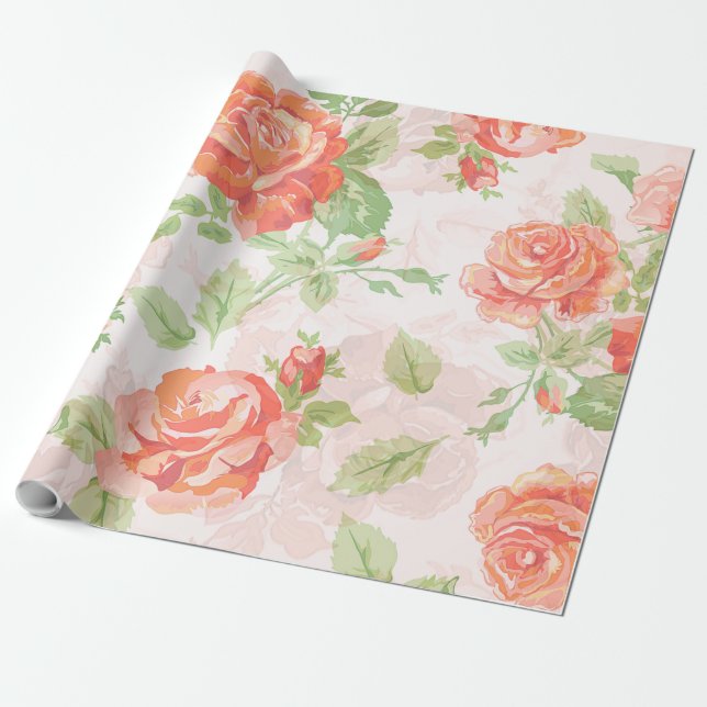 Papel de regalo de flor de rosa floral naranja (Desenrollado)