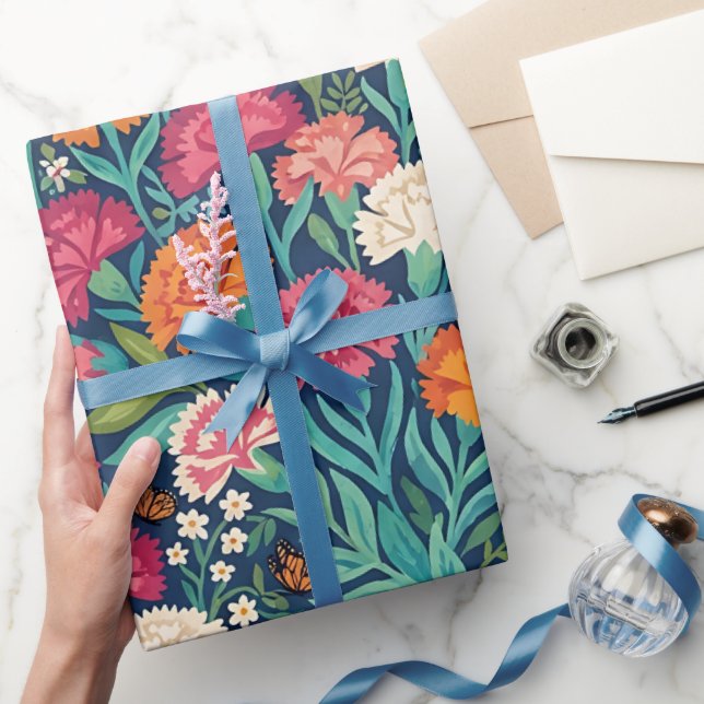 Papel de regalo de flores abstractas boho y maripo (Regalar)