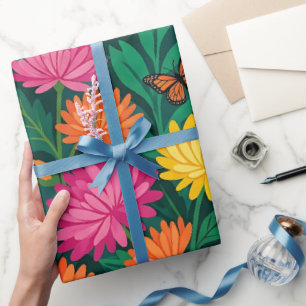 Papel de regalo de flores abstractas de arte popul