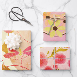 Papel de regalo de flores abstractas retro rosa be