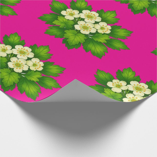 Papel de regalo de flores blancas y hojas verdes l (Esquina)