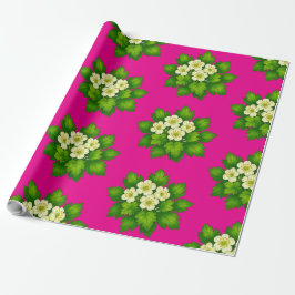 Papel de regalo de flores blancas y hojas verdes l
