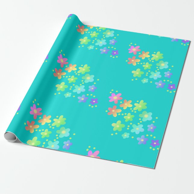 Papel de regalo de flores con gradiente de arcoíri (Desenrollado)