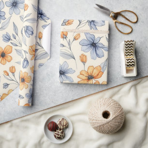 Papel de regalo de flores de acuarela vintage